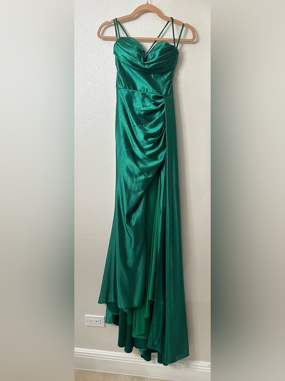 Green Satin Draped Prom Gown with Sweetheart Neckline